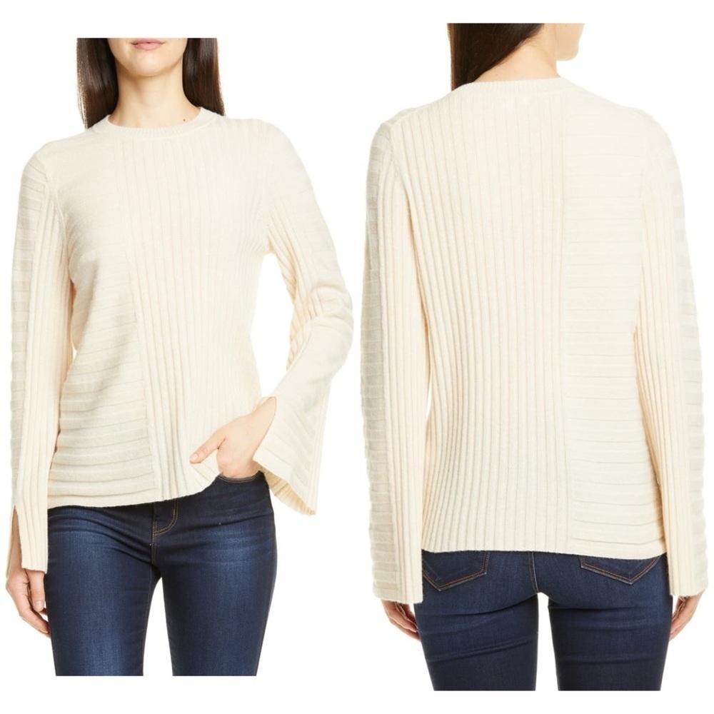 Equipment Femme Emmaline Wool Cashmere Ribbed Knit Pullover Sweater Beige Sz XL